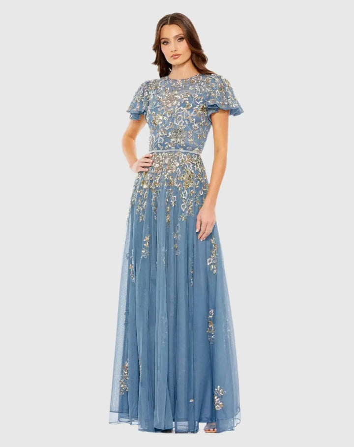 Mac Duggal 5717 Embellished Butterfly Sleeve High Neck Gown