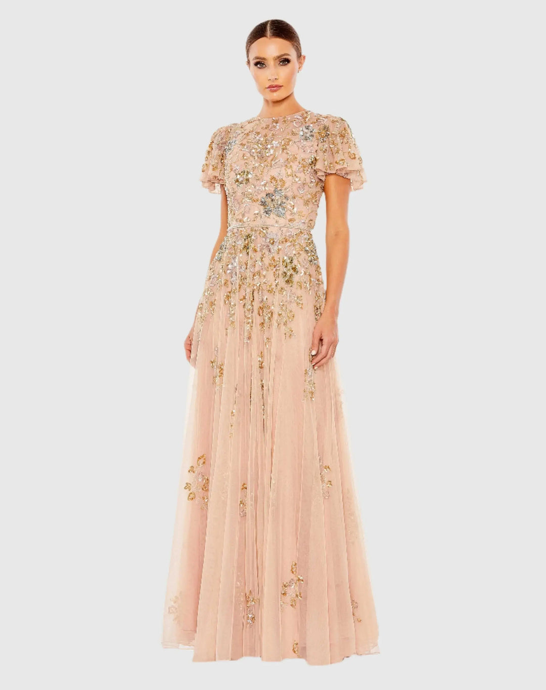 Mac Duggal 5717 Embellished Butterfly Sleeve High Neck Gown