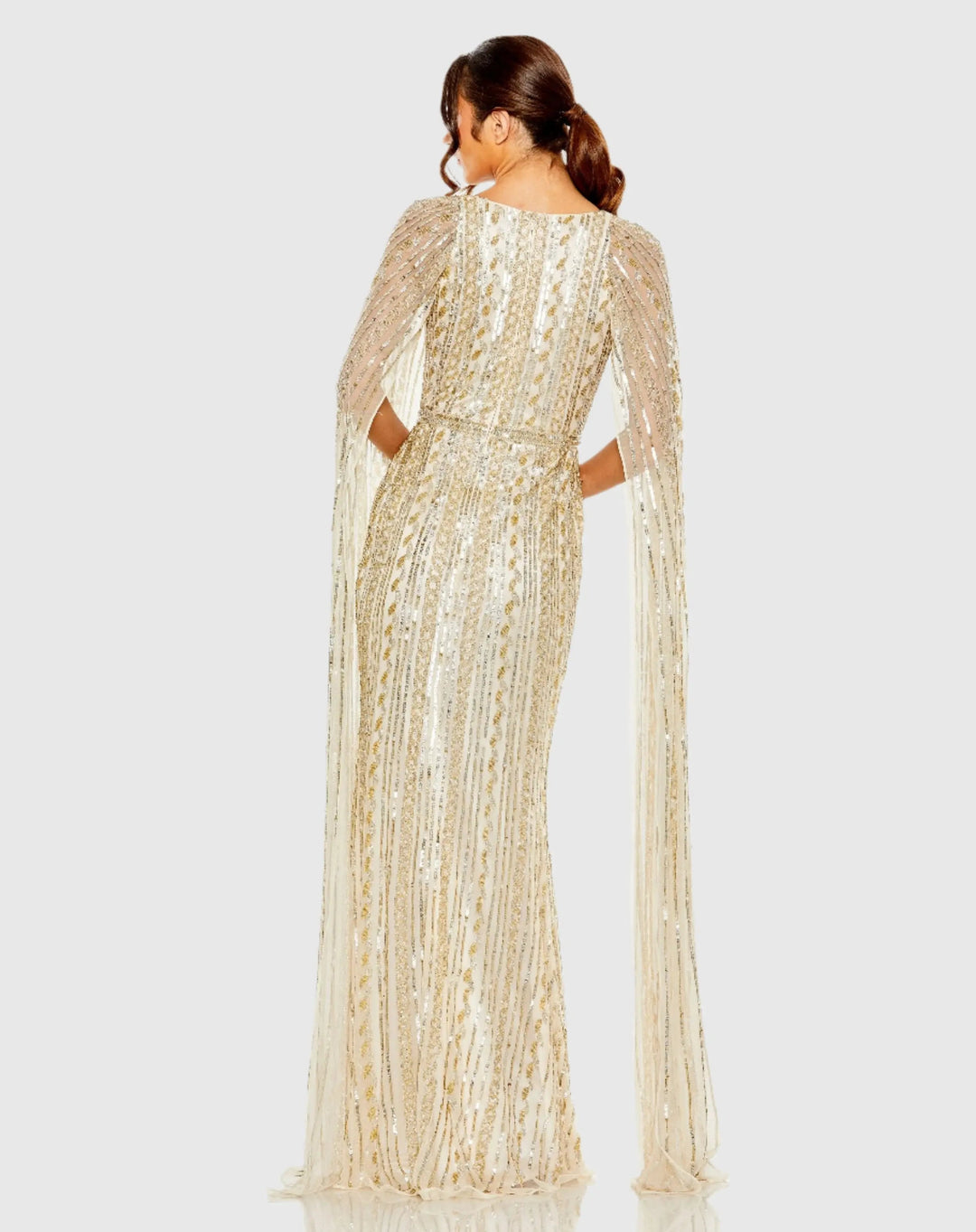 Mac Duggal 5915 Sequined V-Neck Gown with Cape Sleeves