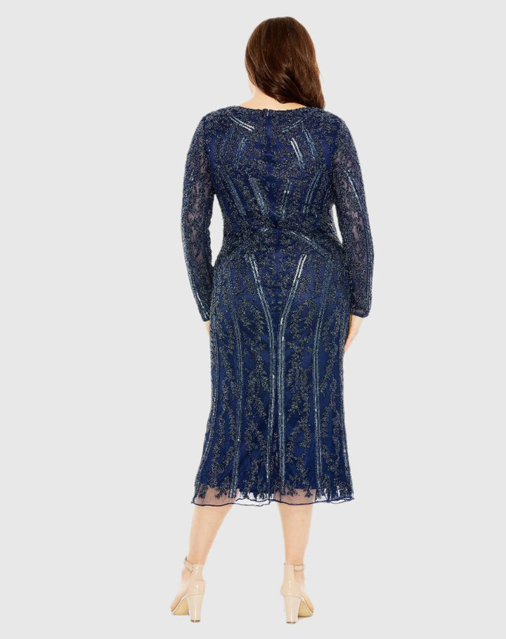Mac Duggal 5938 Navy Long Sleeve Embellished Dress