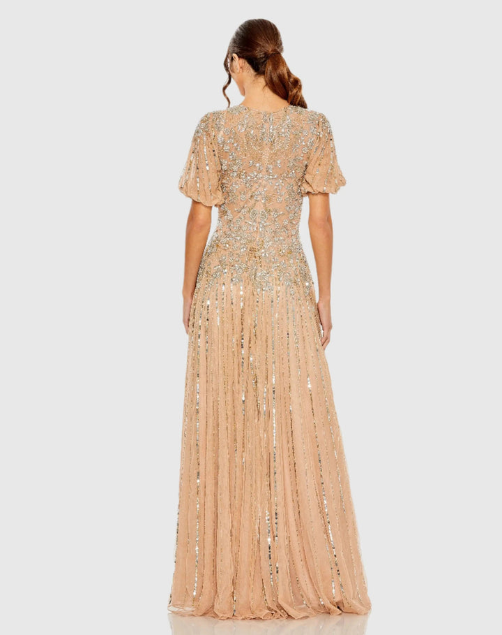 Mac Duggal 5991 High Neck Puff Sleeve Embellished A Line Gown