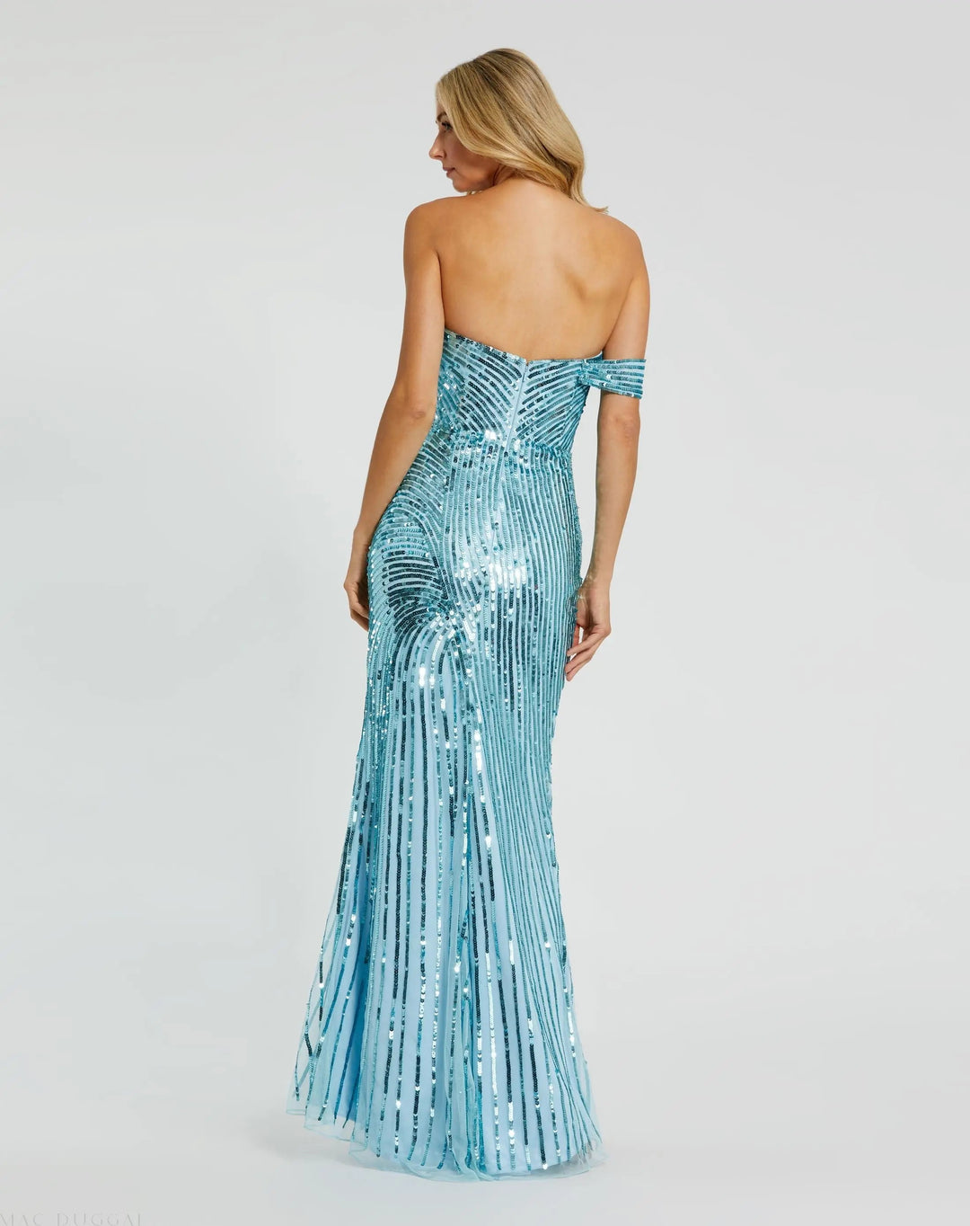 Mac Duggal 6072 One Shoulder Mesh Sequin Gown With Slit