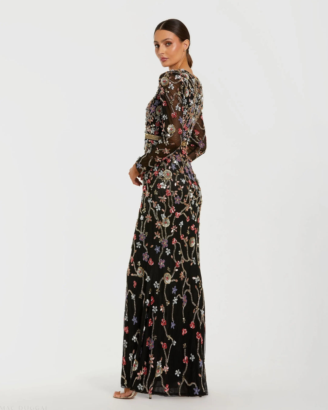 Mac Duggal 6135 Embellished Mesh Long Sleeve Gown