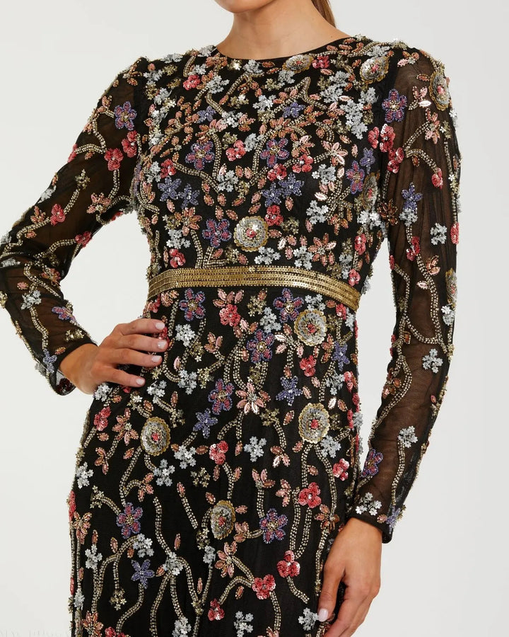 Mac Duggal 6135 Embellished Mesh Long Sleeve Gown