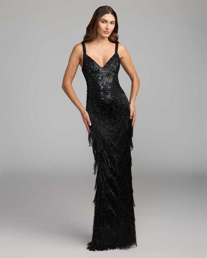 Mac Duggal 6283 Beaded Fringe Sleeveless Gown