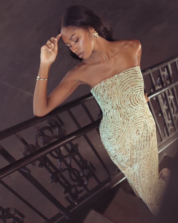 Mac Duggal 6292 Swirl Embellished Strapless Column Gown