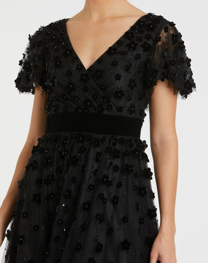 Mac Duggal 67854 Embellished Butterfly Sleeve Velvet Hem Midi Dress