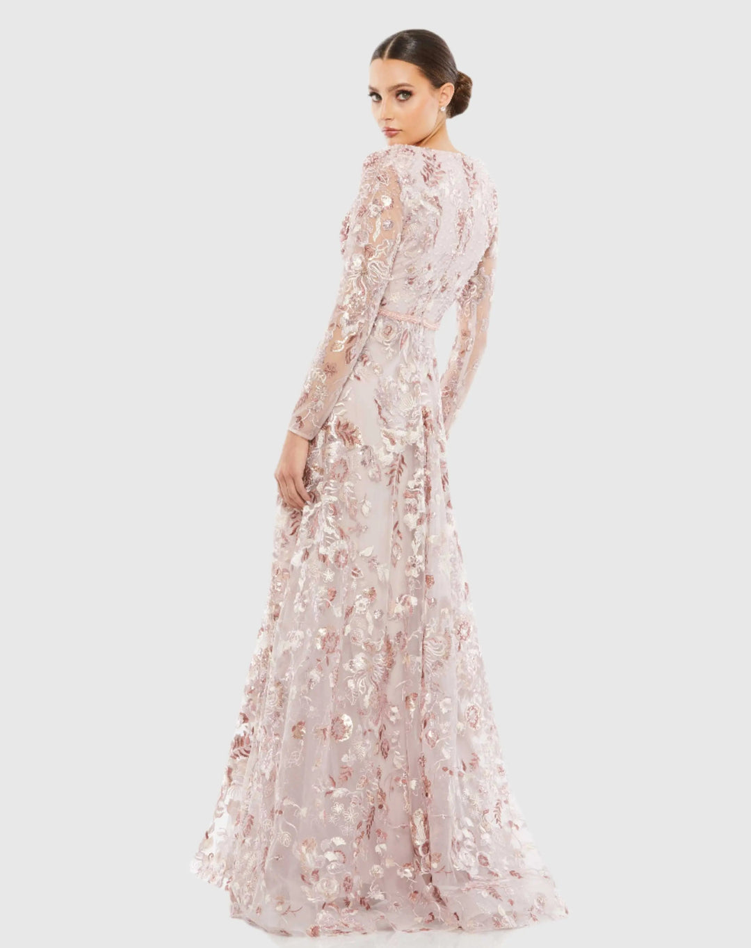 Mac Duggal 67869 Embellished V Neck Illusion Long Sleeve A Line Gown