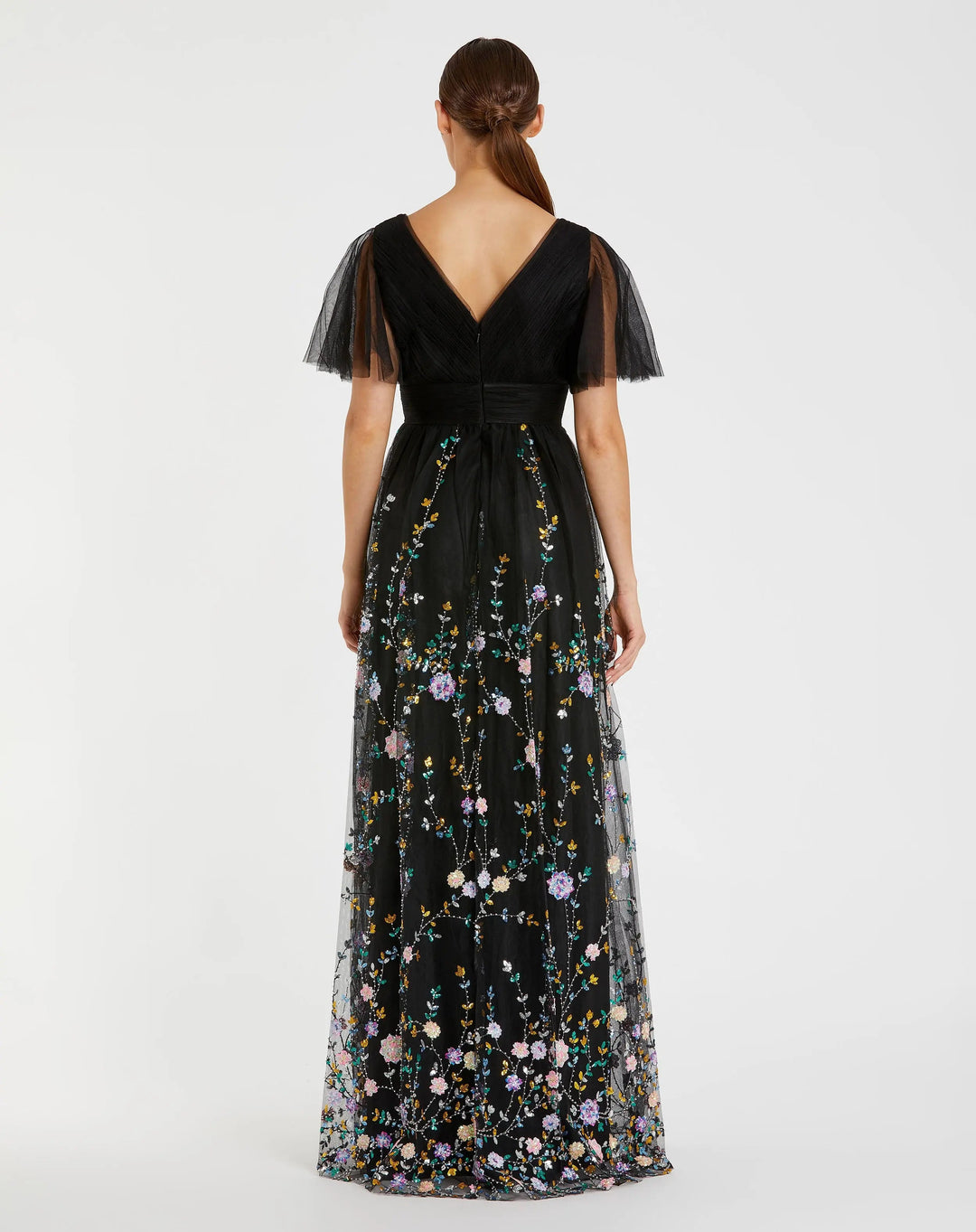Mac Duggal 67889 Embroidered Butterfly Sleeve Empire Waist Dress