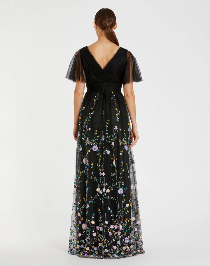Mac Duggal 67889 Embroidered Butterfly Sleeve Empire Waist Dress