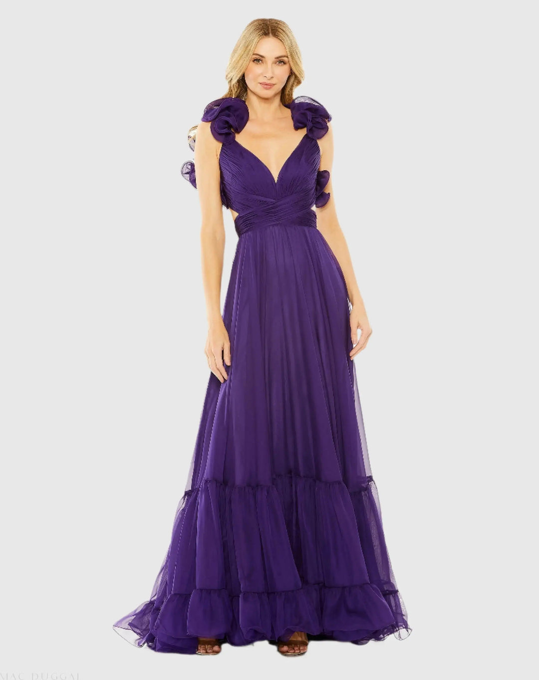 Mac Duggal 67911 Ruffle Tiered Cut-Out Chiffon Gown