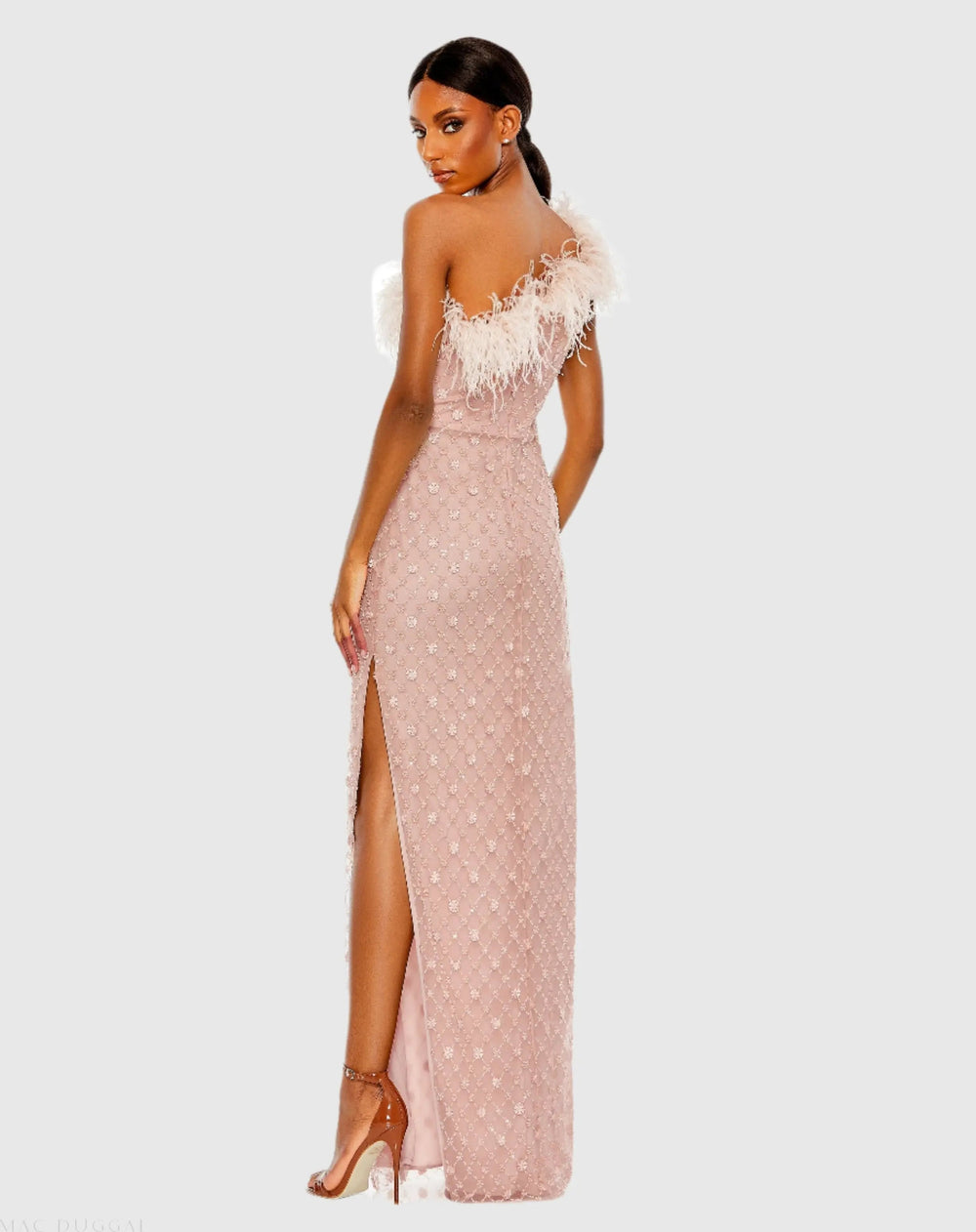 Mac Duggal 68139 Embellished One Shoulder Gown w/ Ostrich Feathers