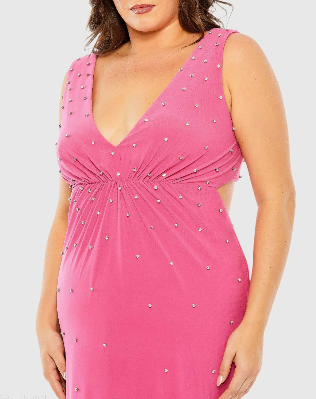 Mac Duggal 68353 Pink Rhinestone Embellished Open Back Jersey Gown (Plus) - FINAL SALE