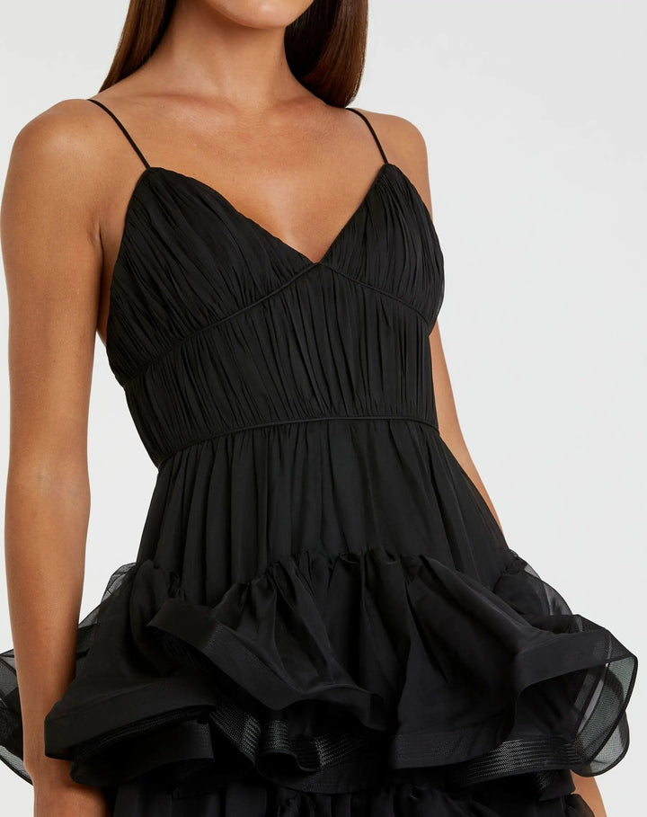 Mac Duggal 68411 Black Tiered V-Neck Dress - FINAL SALE