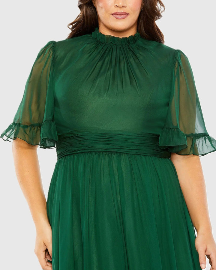 Mac Duggal 68427 Ruffle Tiered High Low Flutter Sleeve Gown (Plus)