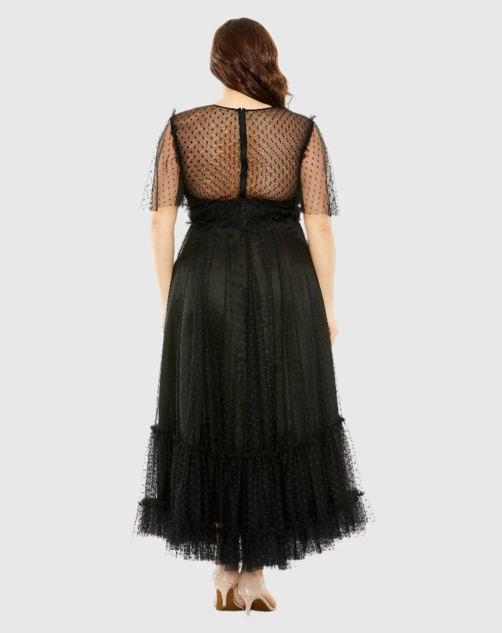 Mac Duggal 68568 High Neck Tulle Polka Dot Detail Dress
