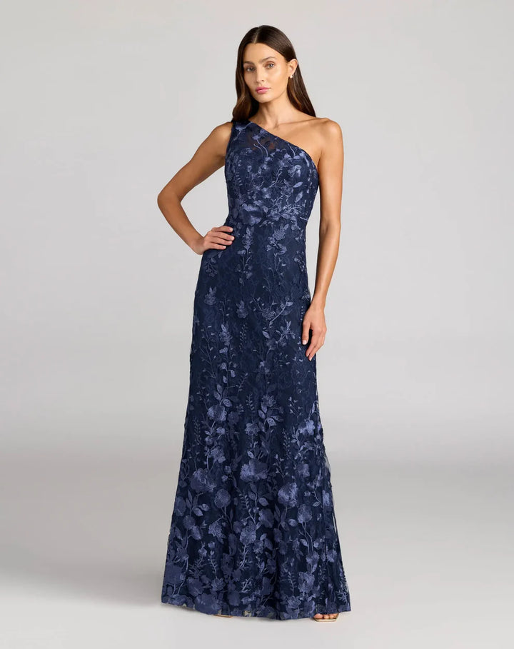 Mac Duggal 68606 Petite Green One Shoulder Floral Embroidered Gown