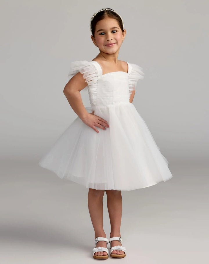 Mac Duggal 68661 Girls Ruffle Shoulder Tulle Dress