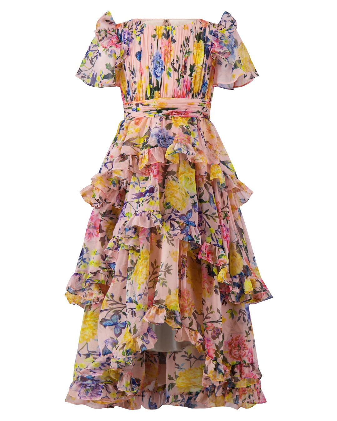 Mac Duggal 68664 Girls Floral Chiffon Tiered Ruffle Dress