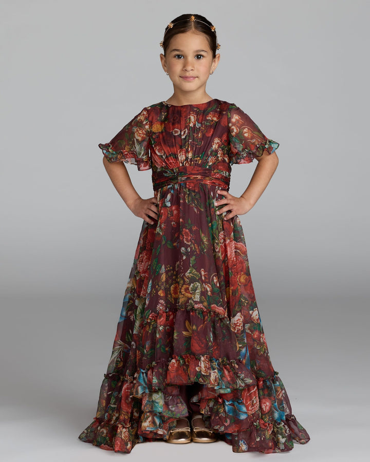 Mac Duggal 68668 Girls Floral Ruffle High-Low Dress