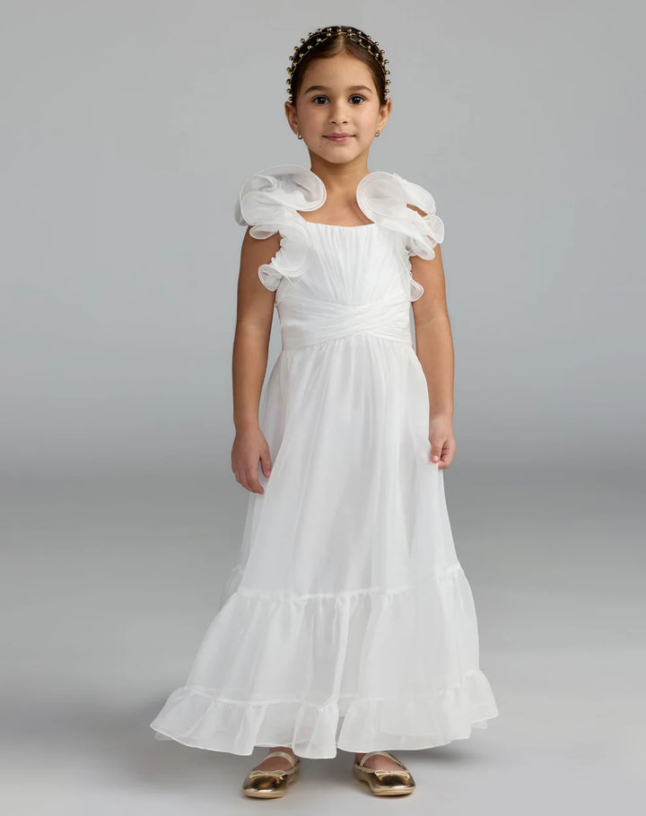 Mac Duggal 68669 Girls Floral Chiffon Ruffle Shoulder Dress