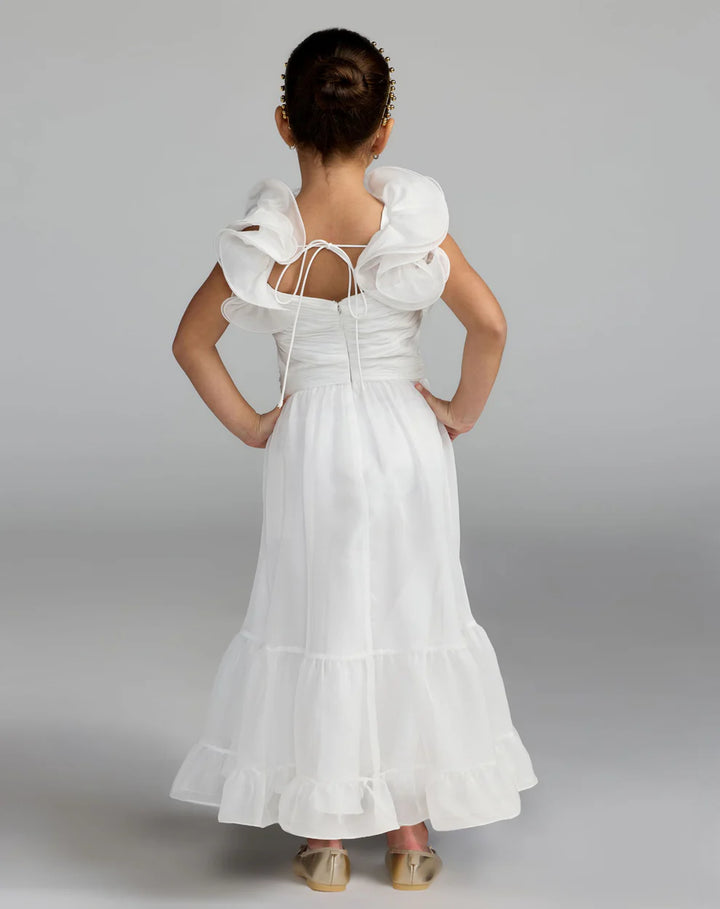 Mac Duggal 68669 Girls Floral Chiffon Ruffle Shoulder Dress