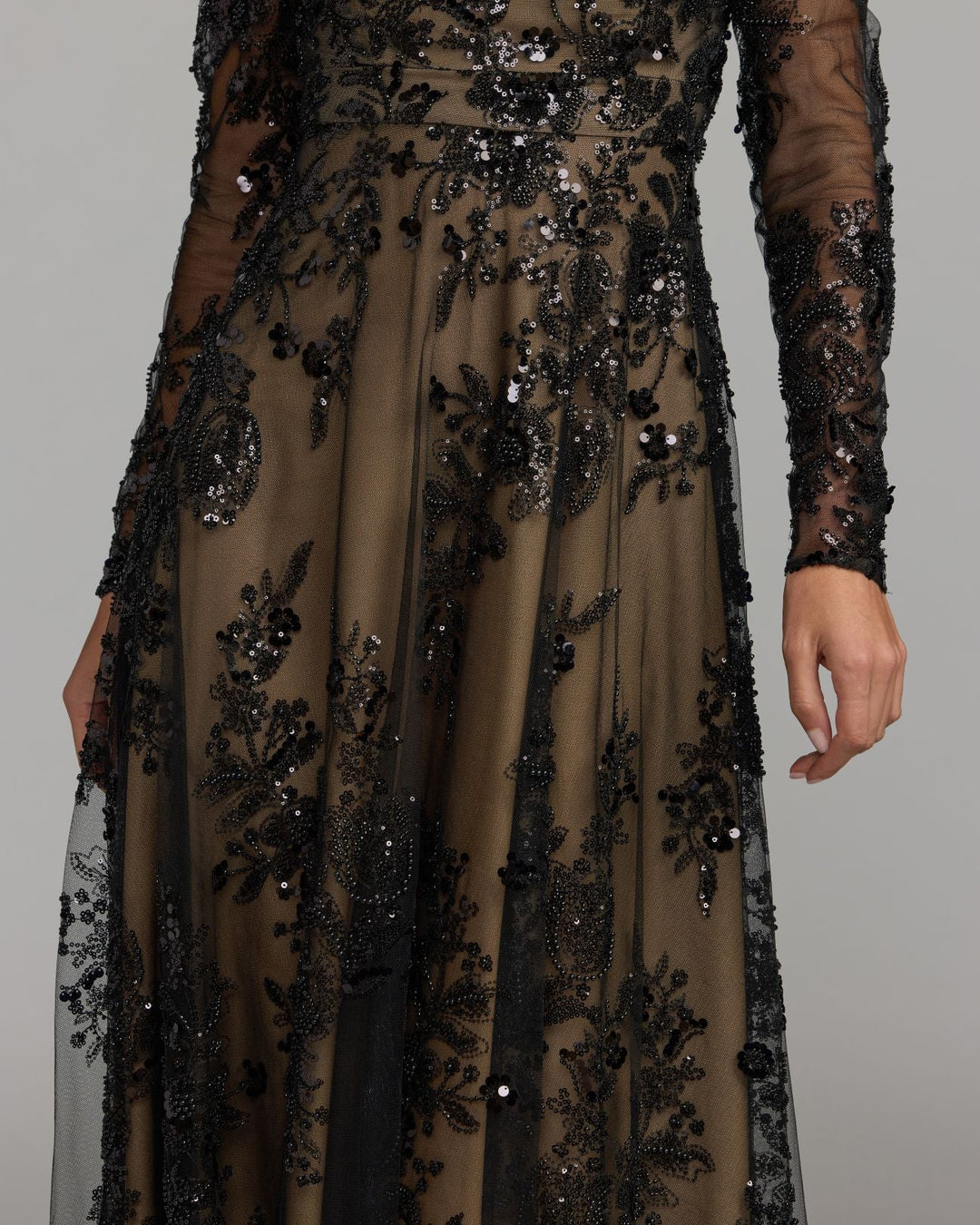 Mac Duggal 68908 Embroidered Long Sleeve V Neck Gown