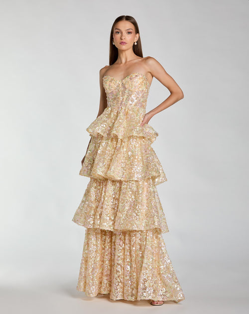Mac Duggal 69044 Strapless Ruffled Tulle Ball Gown