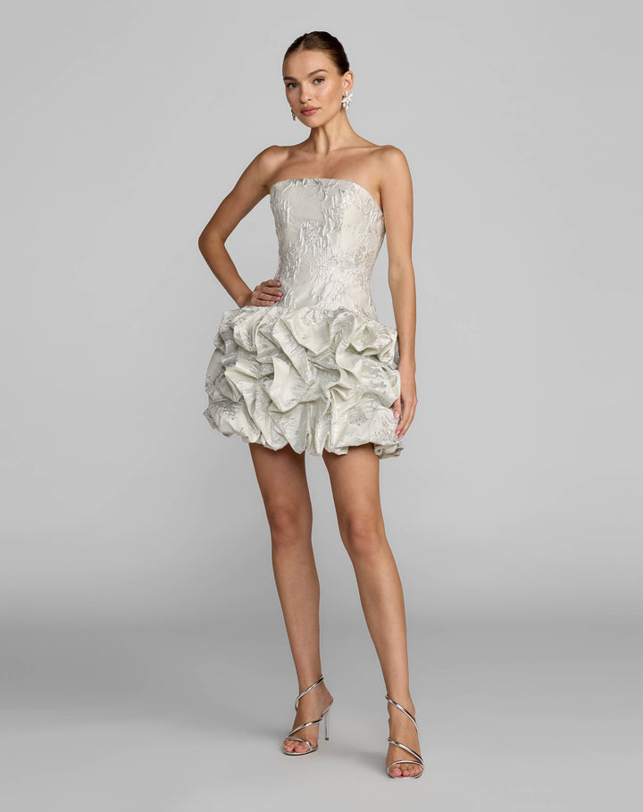 Mac Duggal 69145 Strapless Brocade Bubble Hem Mini Dress