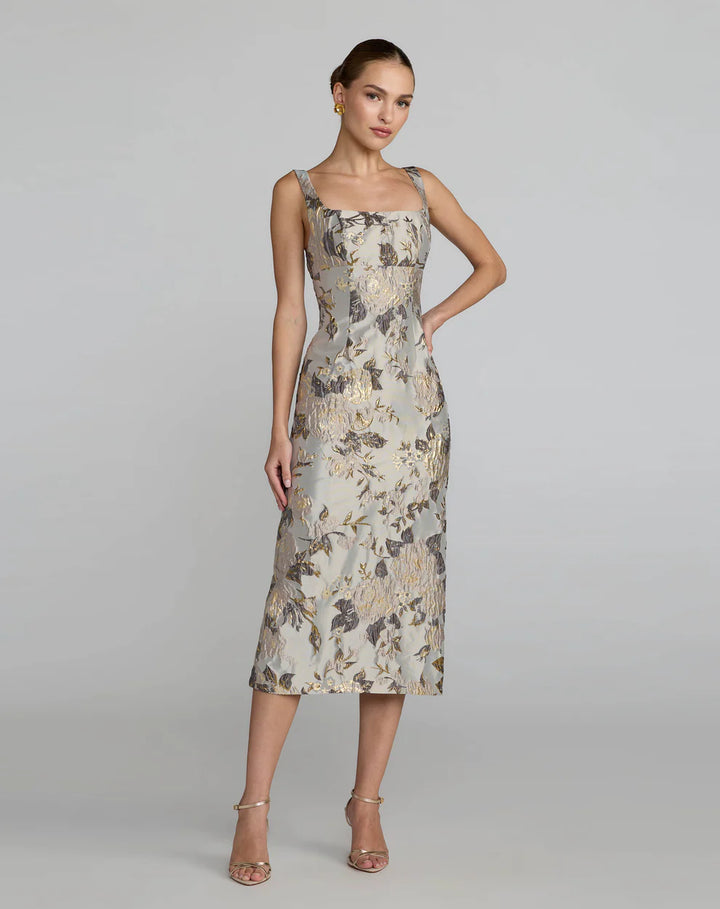 Mac Duggal 69152 Floral Square Neck Midi Dress