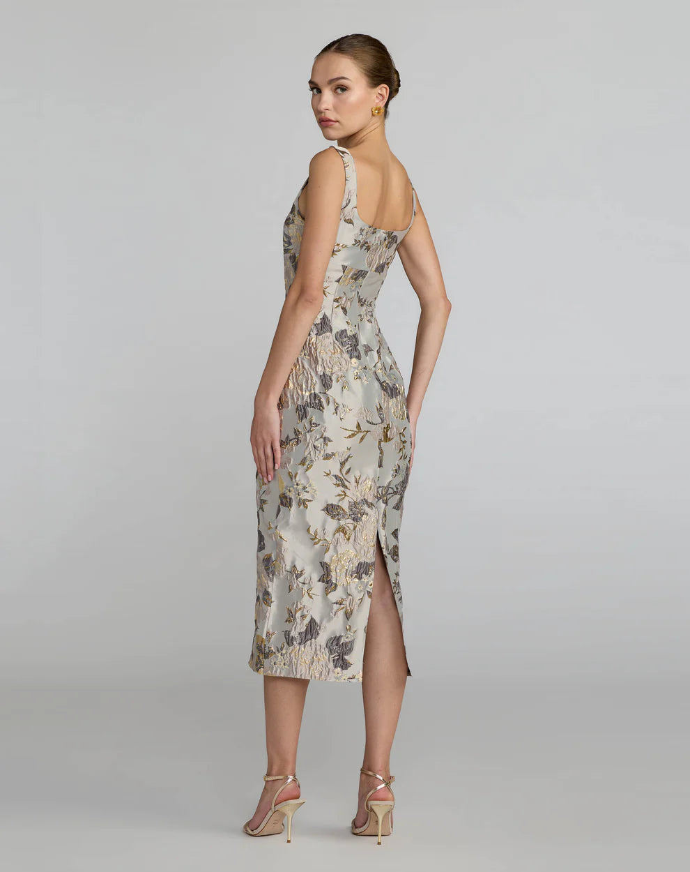 Mac Duggal 69152 Floral Square Neck Midi Dress