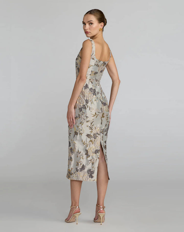 Mac Duggal 69152 Floral Square Neck Midi Dress