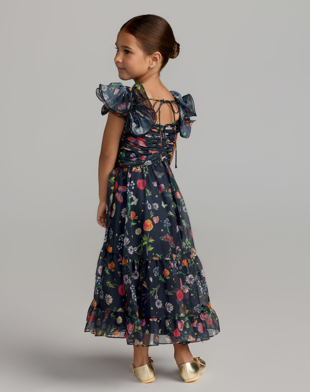 Mac Duggal 69170 Girls Floral Chiffon Ruffle Shoulder Dress