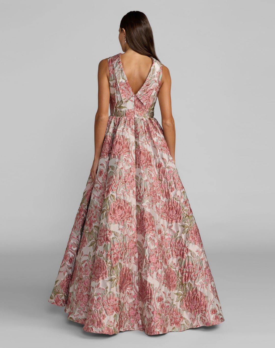 Mac Duggal 69177 Pink Sleeveless Brocade V-Back Ball Gown