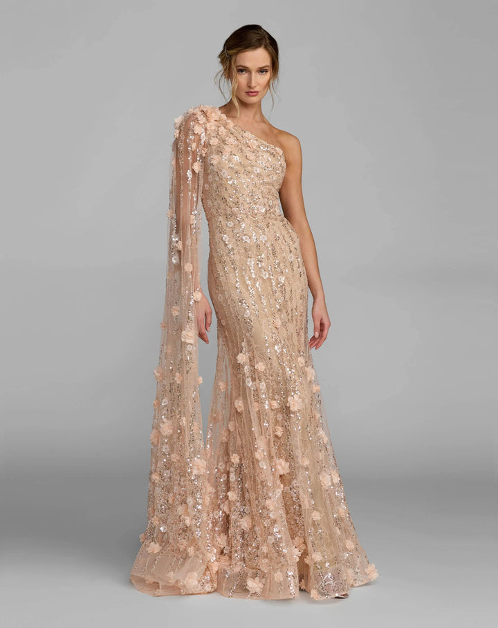 Mac Duggal 69190 One Shoulder Embellished Gown With Cape Sleeve