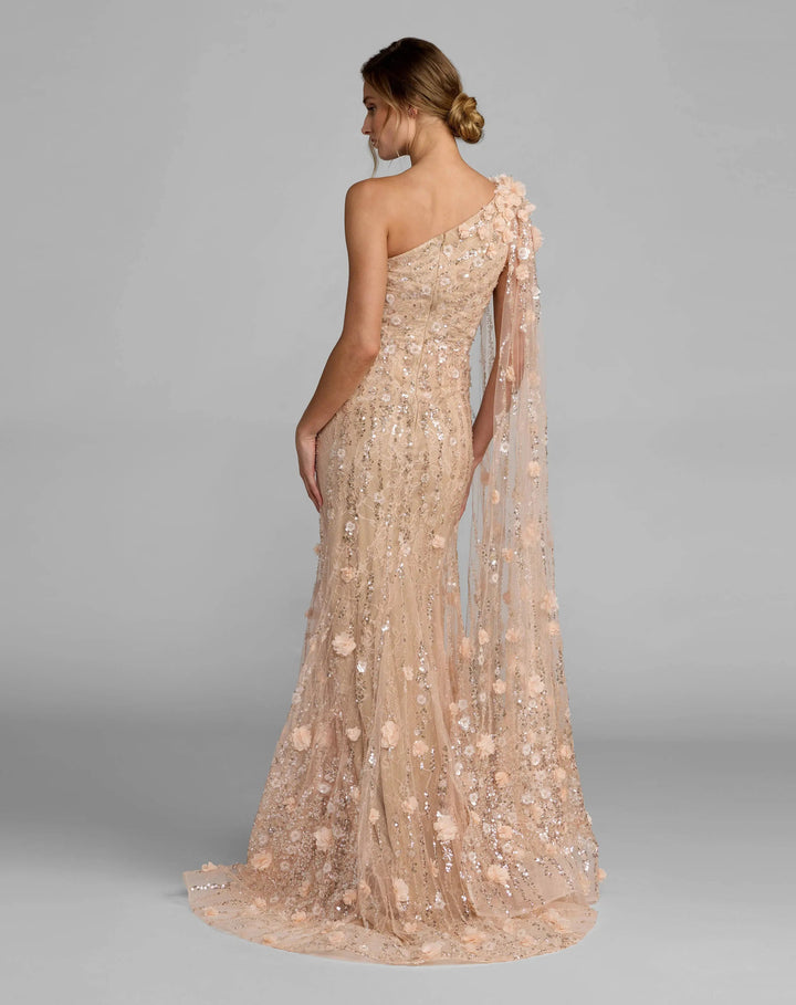 Mac Duggal 69190 One Shoulder Embellished Gown With Cape Sleeve