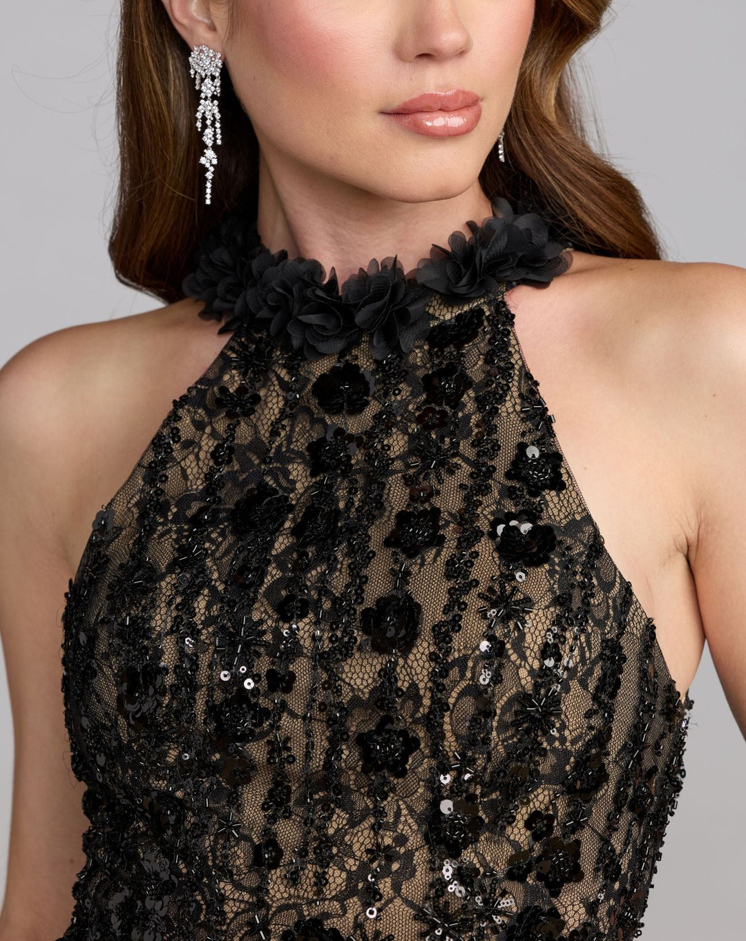 Mac Duggal 69325 Embellished Lace Halter Neck Mermaid Gown
