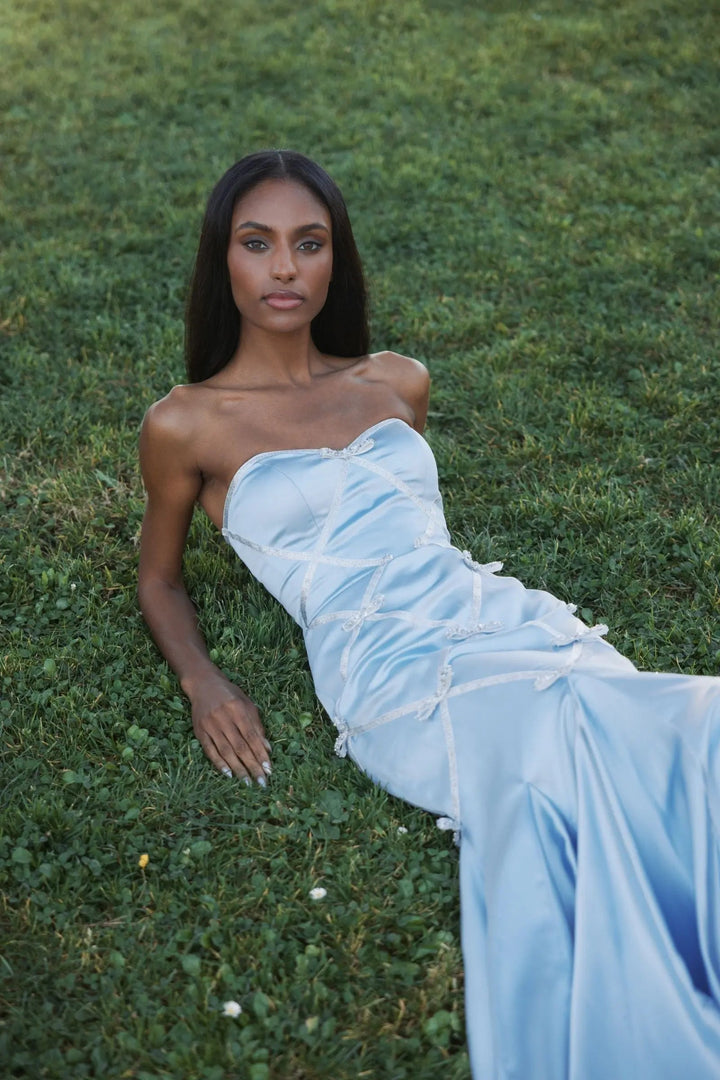 Mac Duggal 37000 Strapless Satin Trumpet Gown With Bow Details