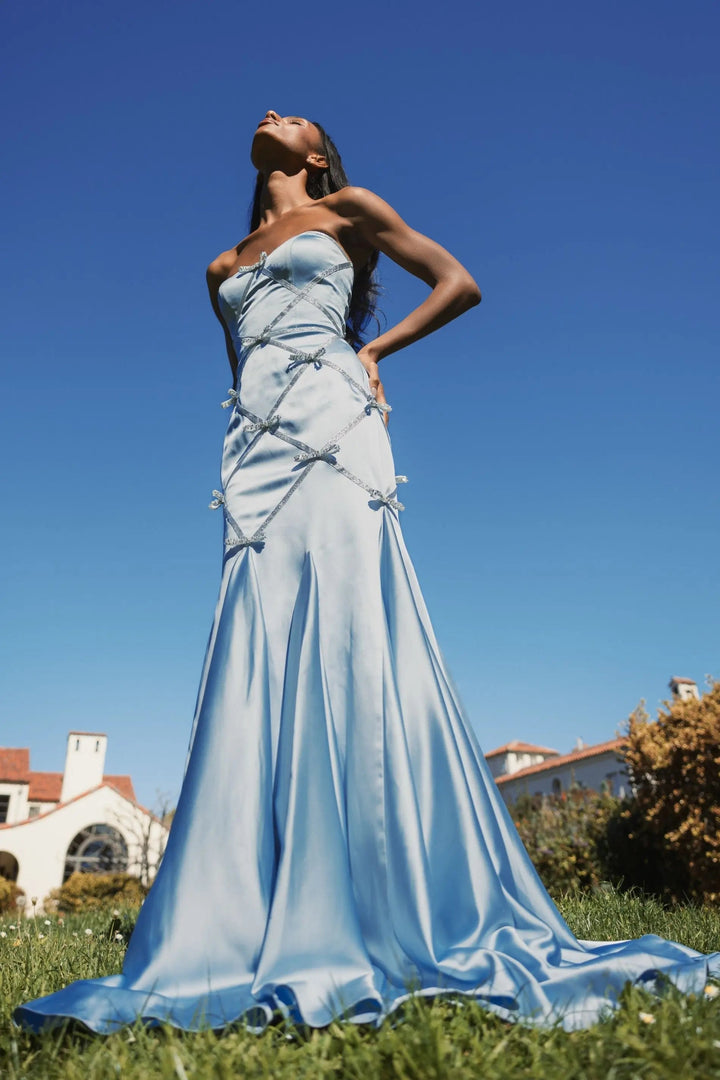 Mac Duggal 37000 Strapless Satin Trumpet Gown With Bow Details