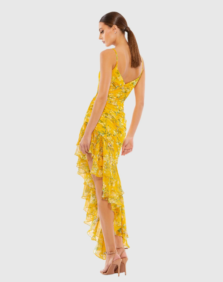 Mac Duggal 70202 Floral Chiffon Hi-Low Ruffle Gown
