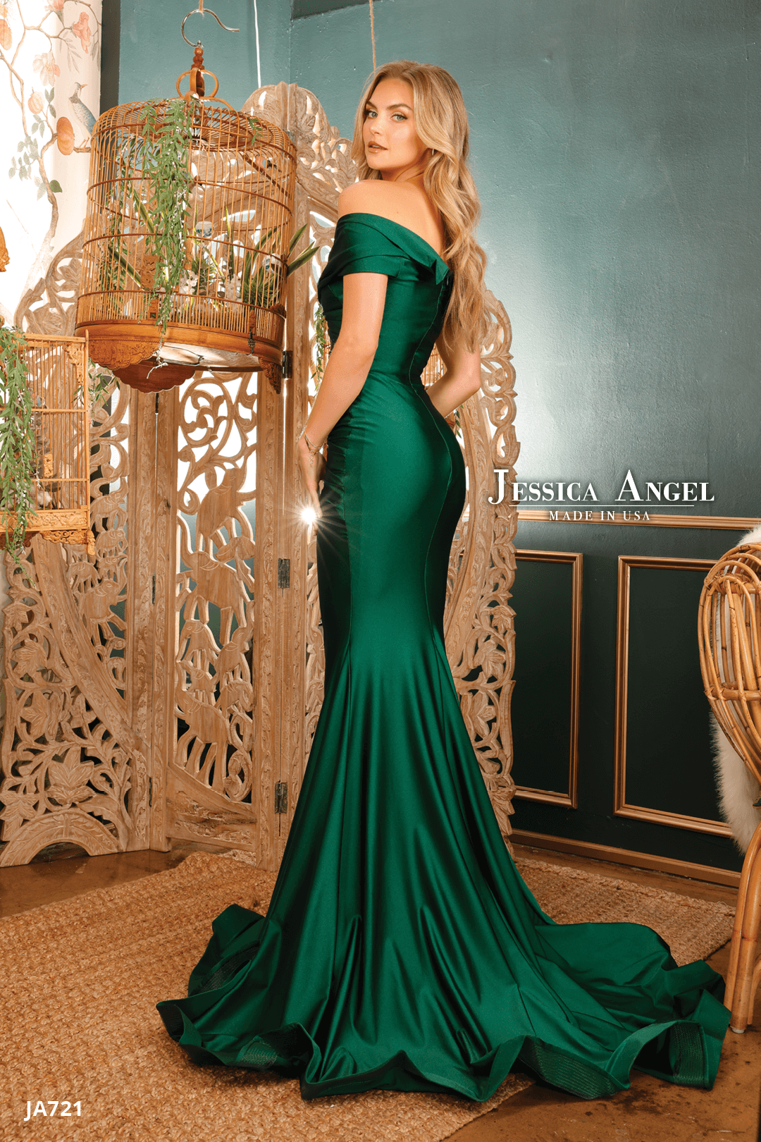 Jessica Angel 721 pleated mermaid gown back view 2