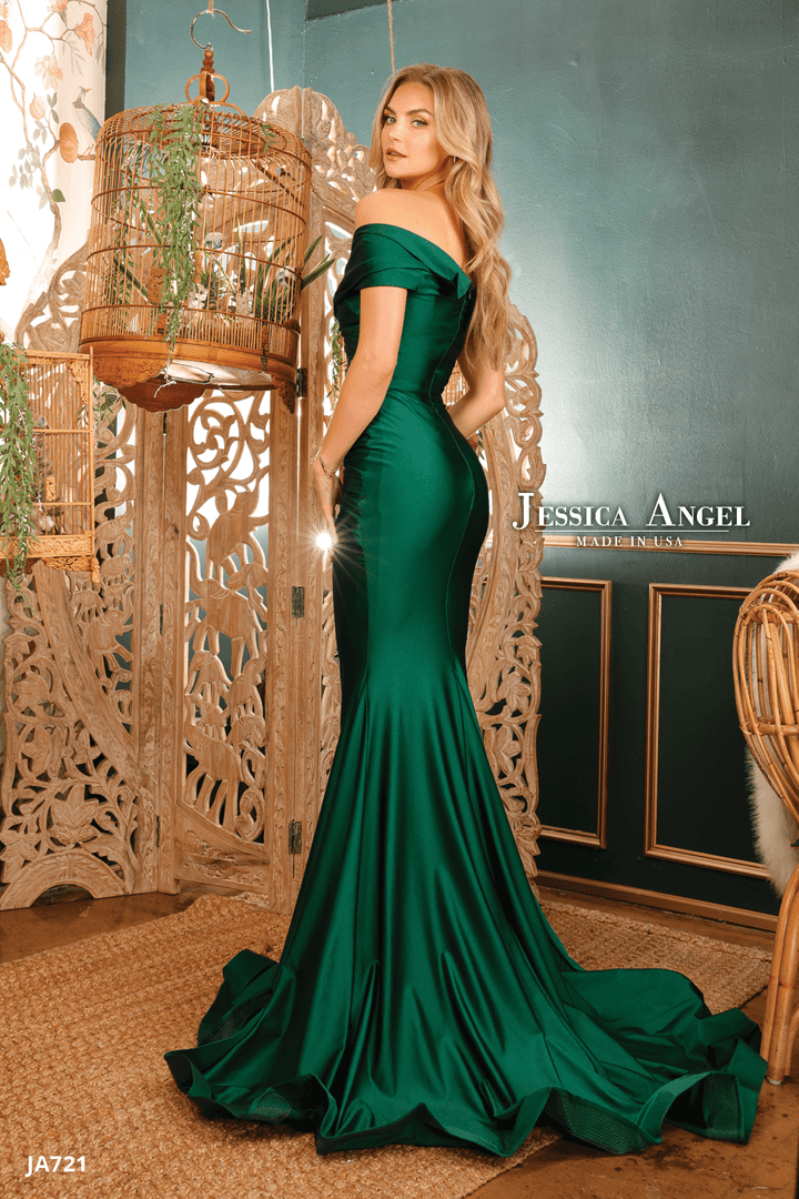 Jessica Angel 721 pleated mermaid gown back view 2