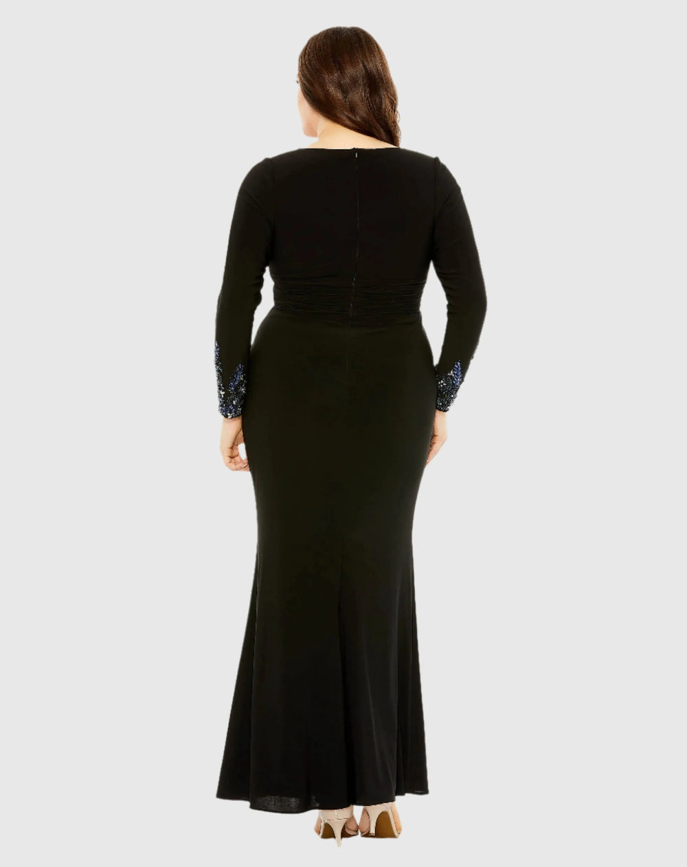 Mac Duggal 77024 Long Crystal Detail Sleeve V Neck Gown