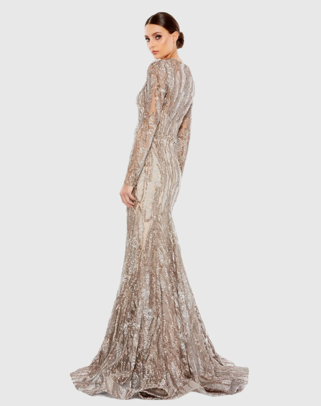 Mac Duggal 79358 Embellished Long Sleeve Plunge Neck Trumpet Gown