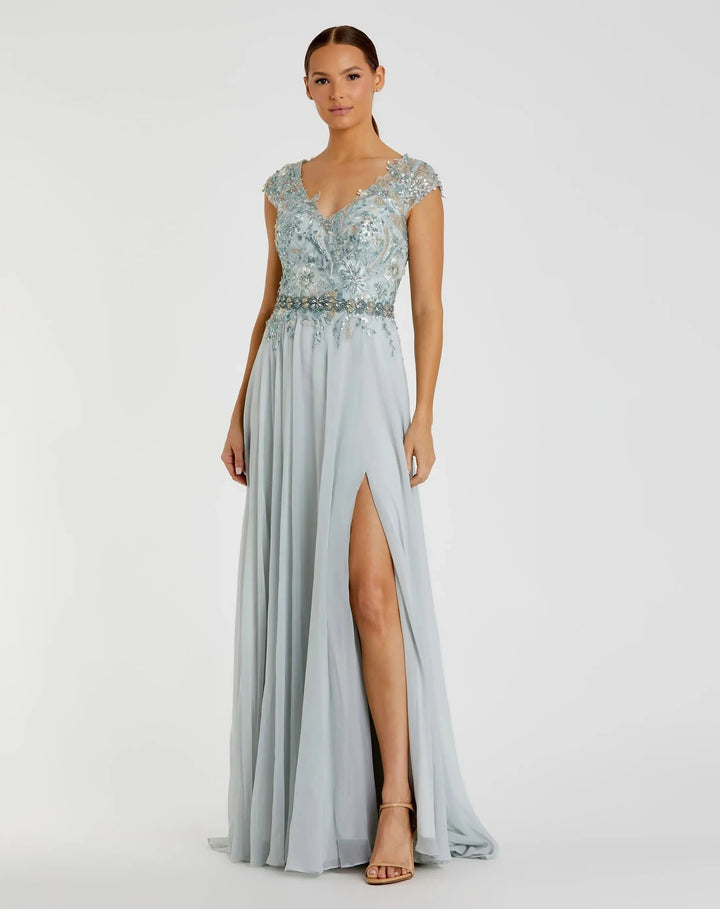 Mac Duggal 79365 Embellished Chiffon Cap Sleeve A-Line Gown