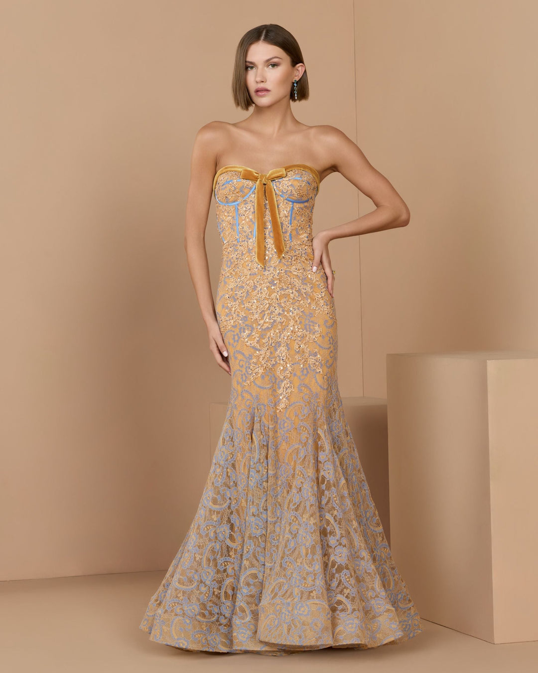 Mac Duggal 79459 Embroidered Lace Strapless Mermaid Gown