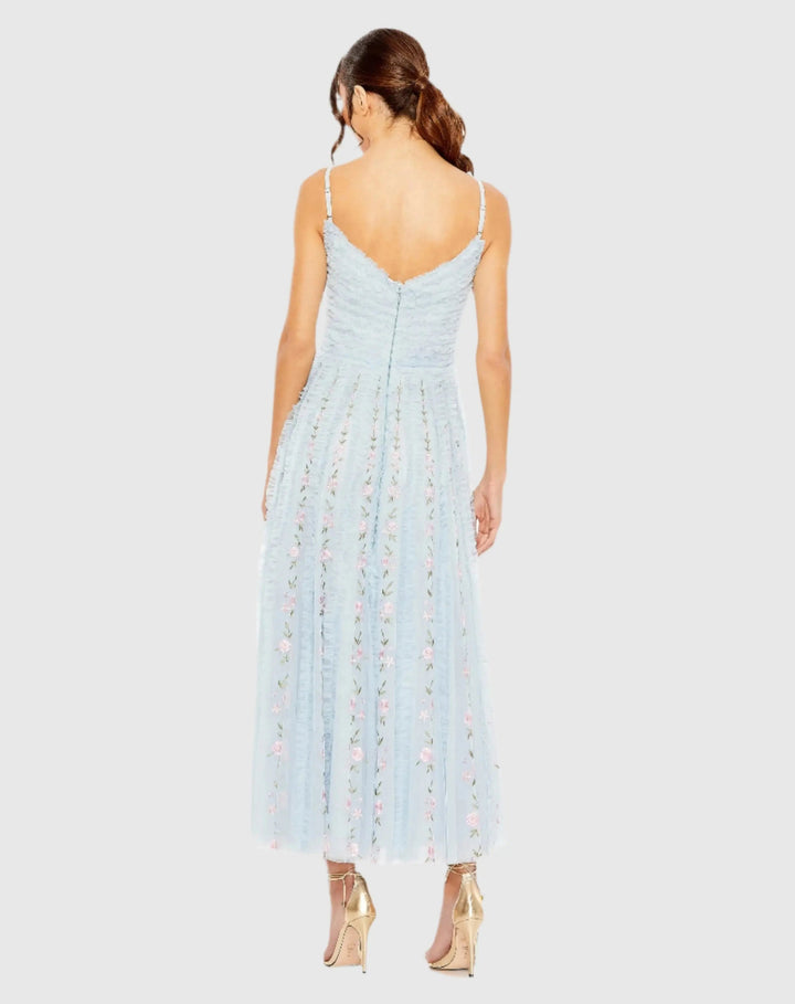 Mac Duggal 8027 Ruffle Floral Embroidered Detail Midi Dress