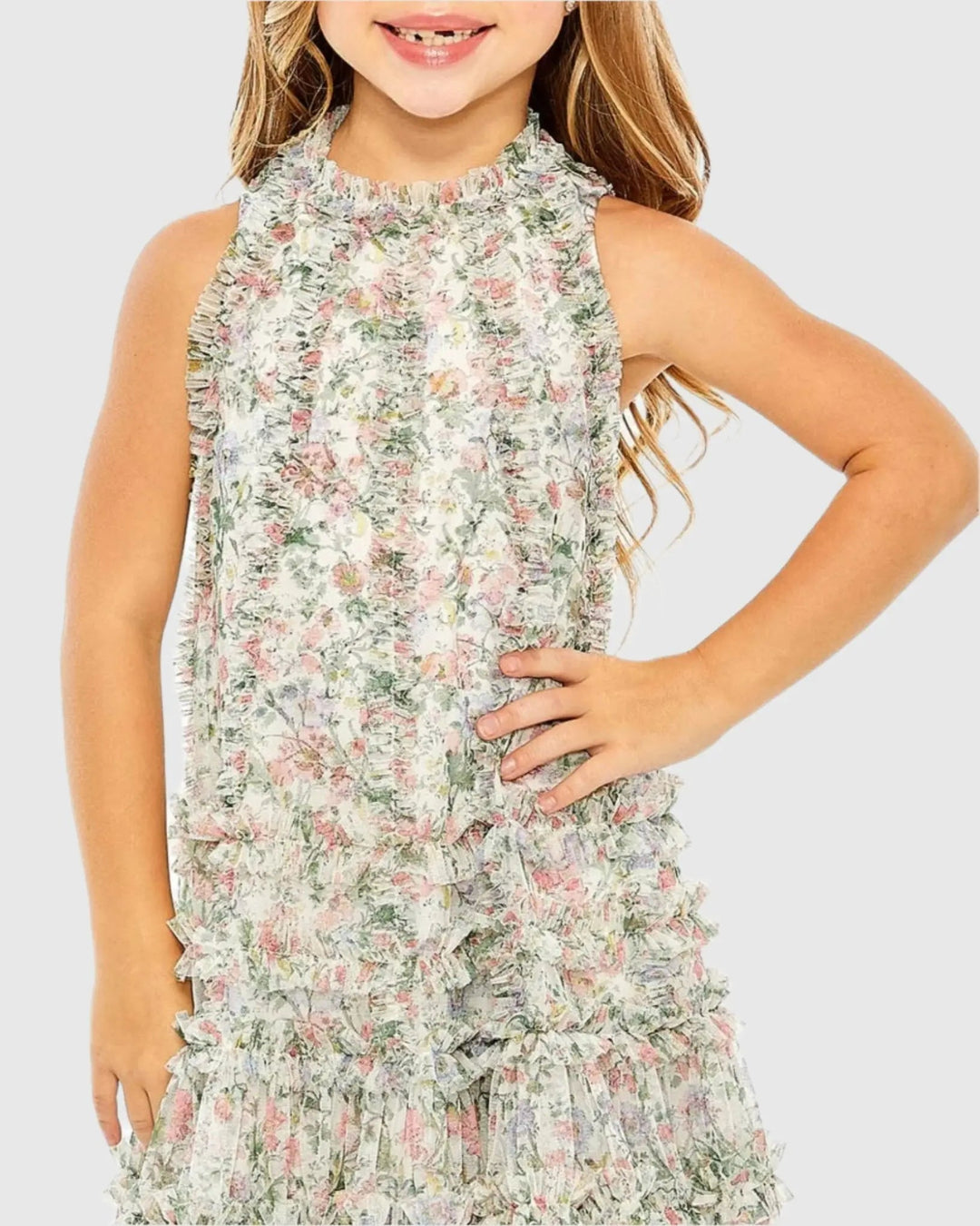 Mac Duggal 8059 Girls Floral Printed Ruffle Mini Dress