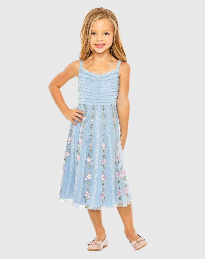 Mac Duggal 8067 Girls Ruffle Floral Embroidered Detail Midi Dress
