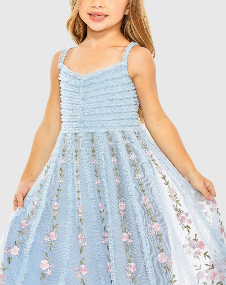Mac Duggal 8067 Girls Ruffle Floral Embroidered Detail Midi Dress
